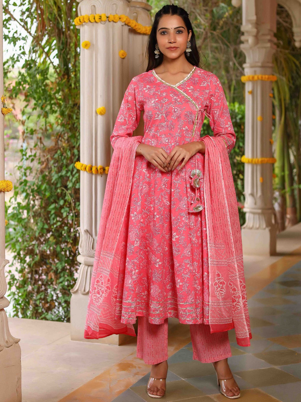 Pink Flared Gota Patti Kurta Set