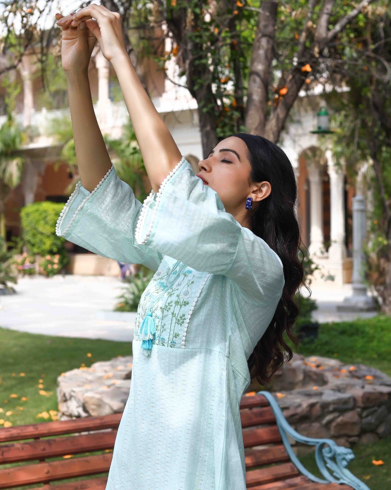 Blue Cotton Embroidered Dress