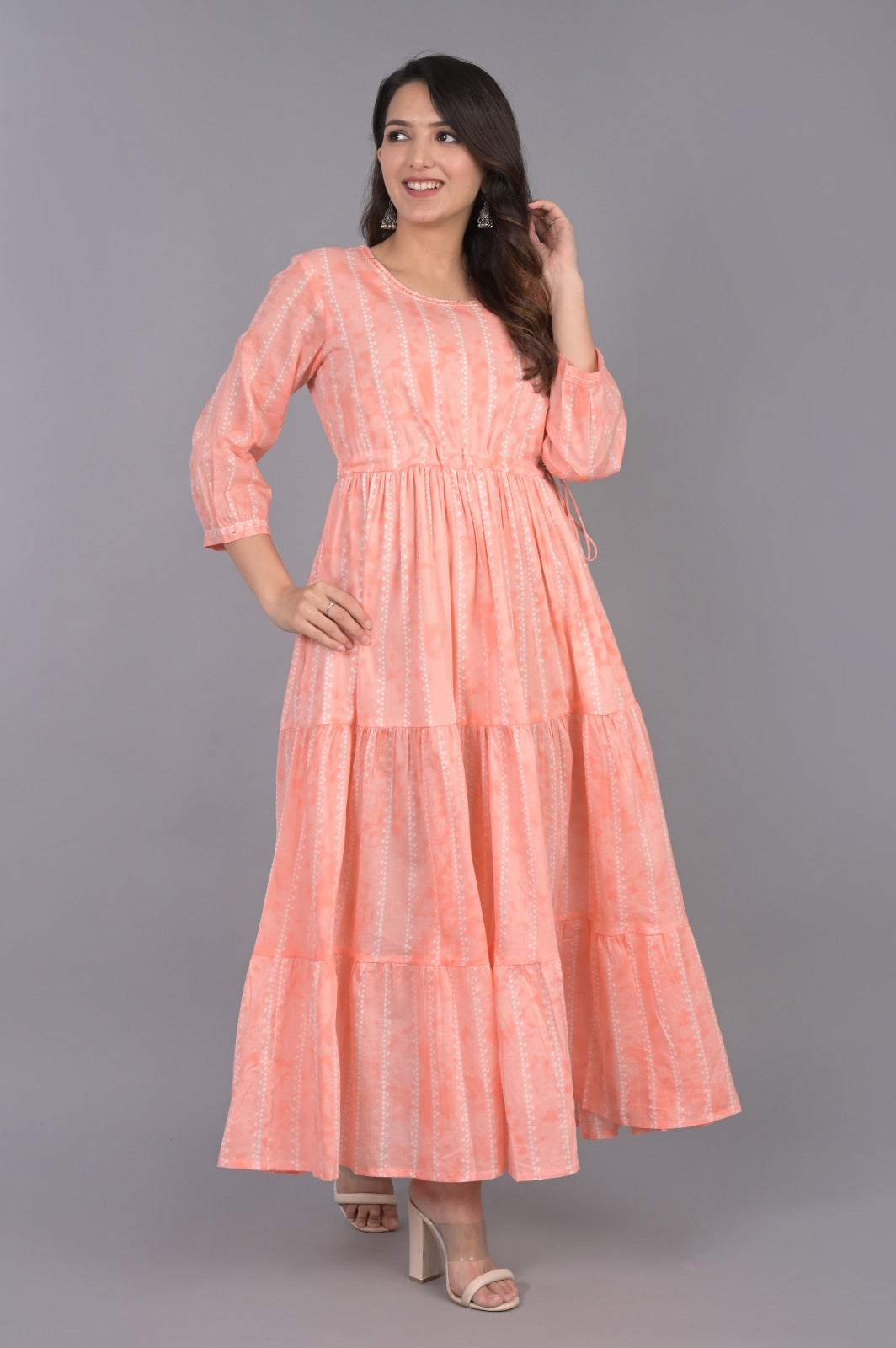 Cotton 3-Tier Pink Flared Dress
