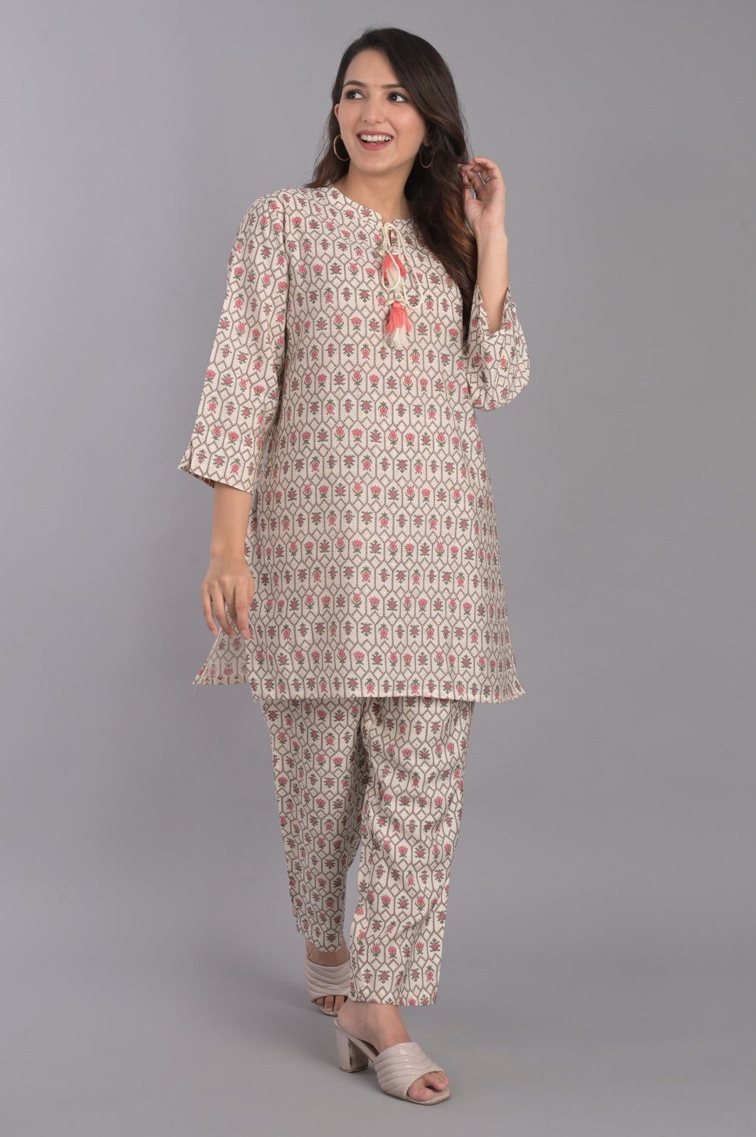 Pink Floral Co-ord Set with Tassels