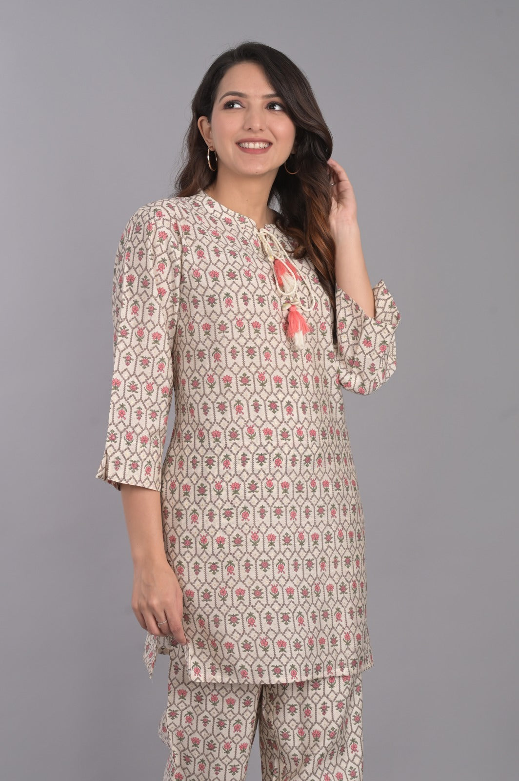 Pink Floral Co-ord Set with Tassels