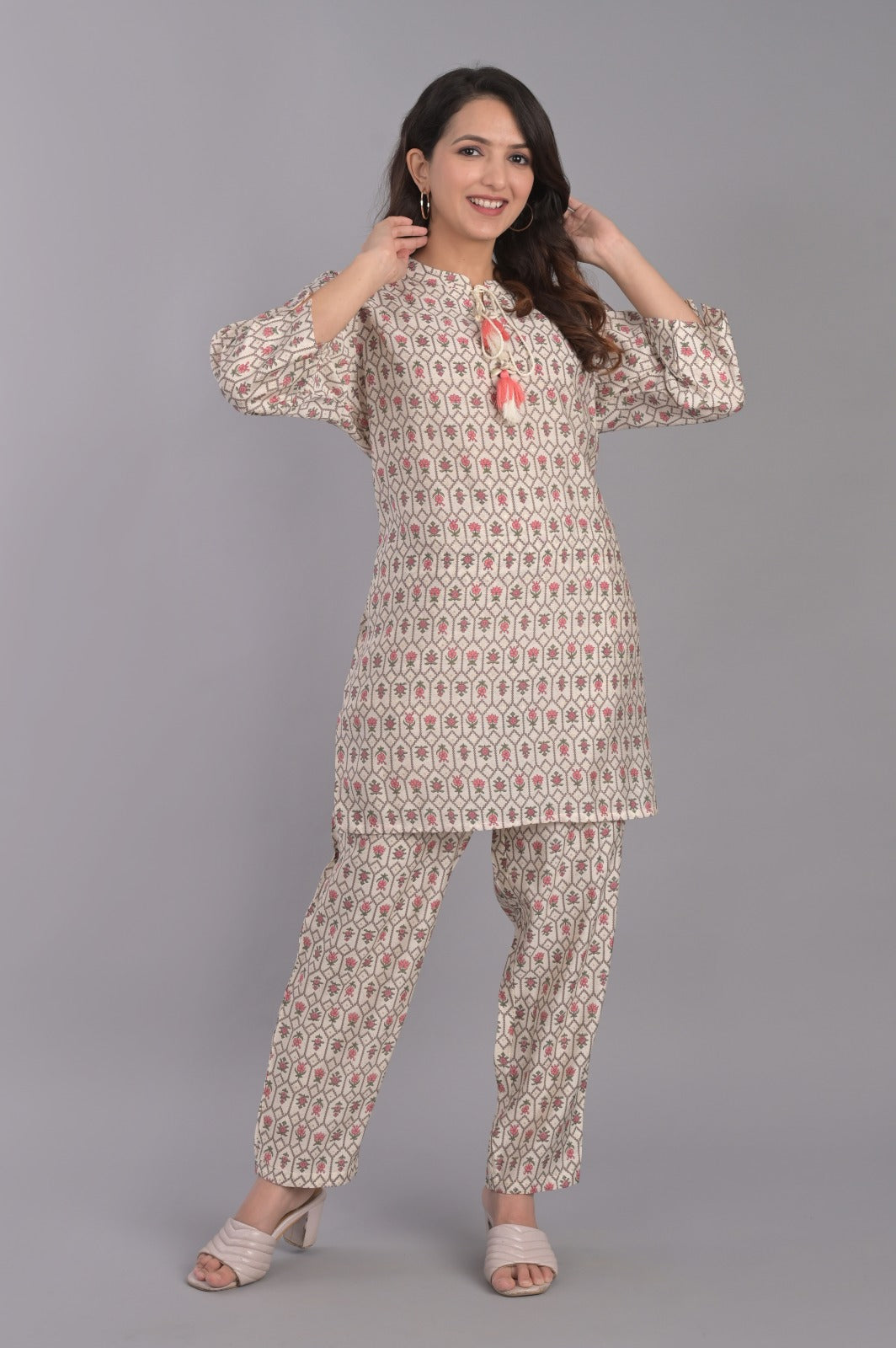 Pink Floral Co-ord Set with Tassels