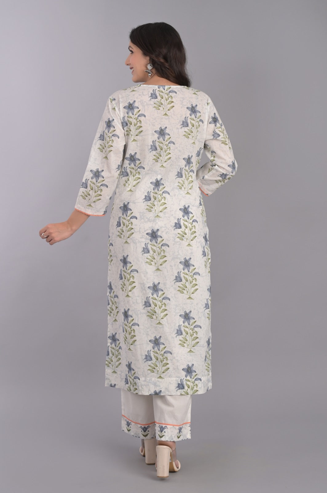 Floral Kurta Set with Peach Dupatta