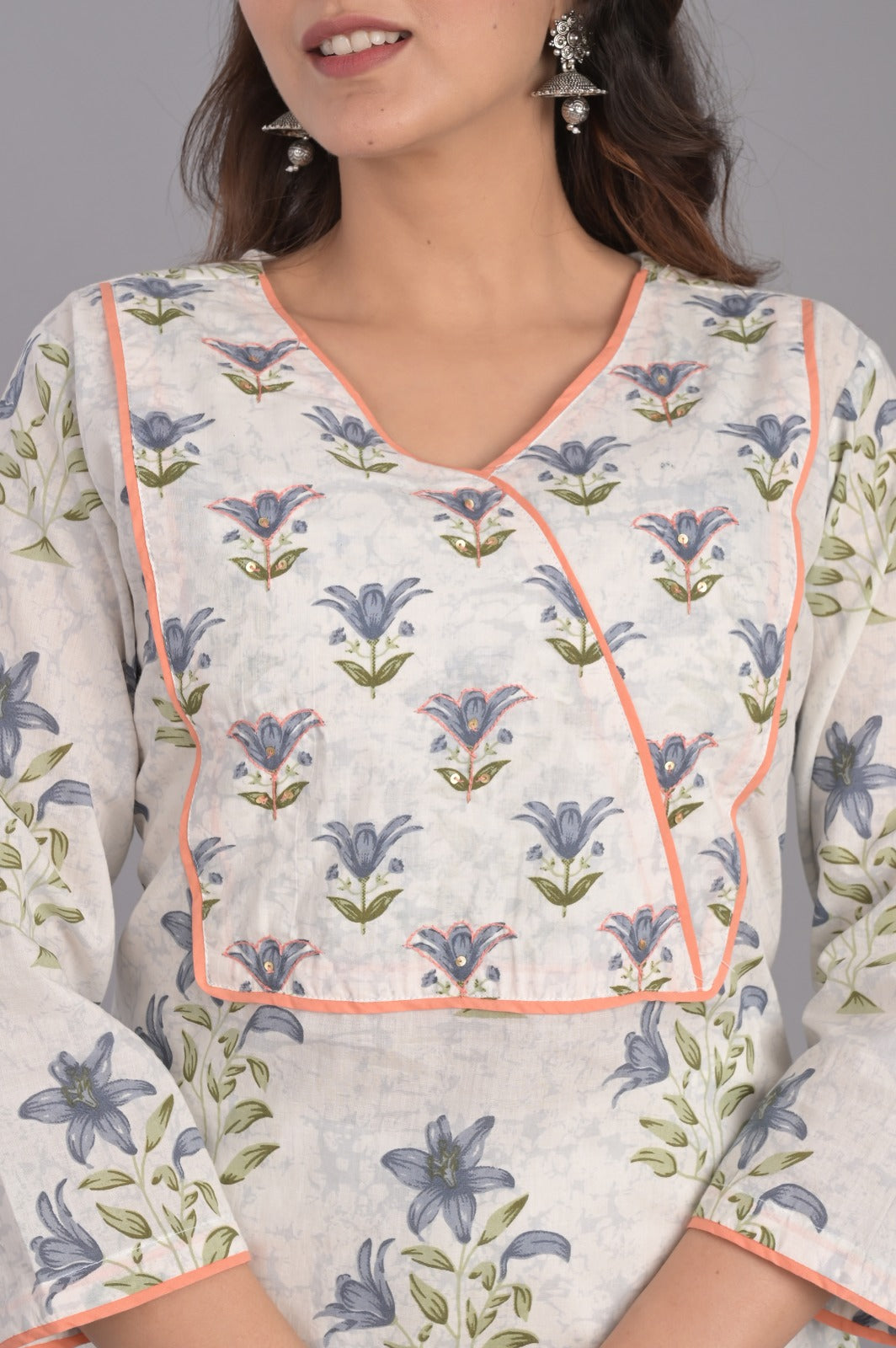 Floral Kurta Set with Peach Dupatta