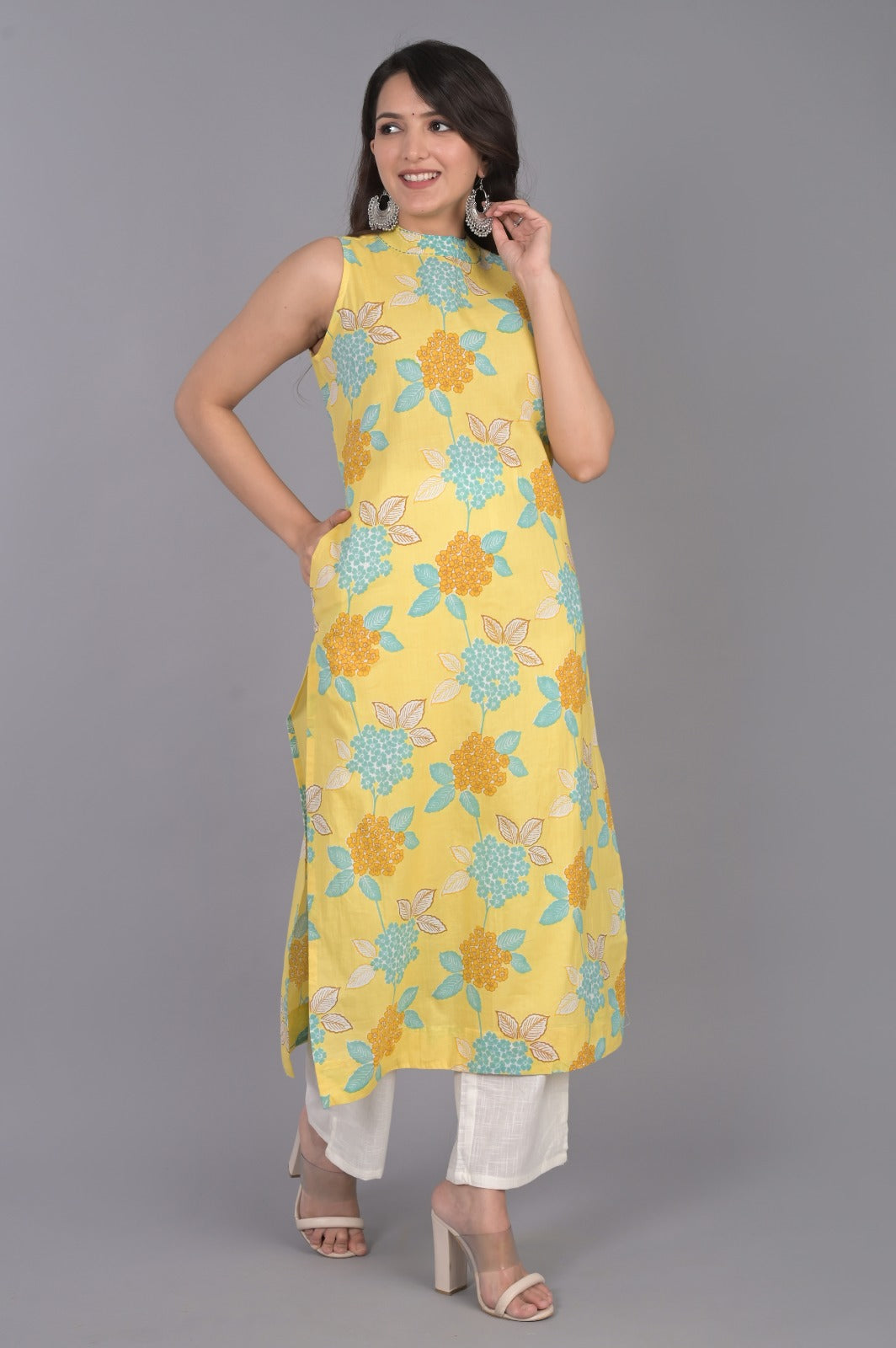 Yellow Floral Printed Kurti