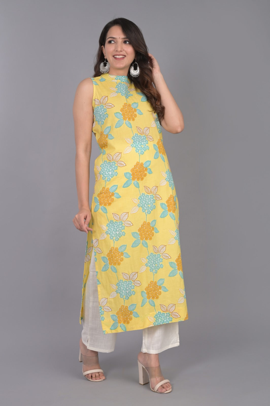 Yellow Floral Printed Kurti