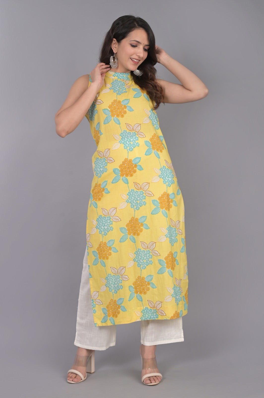 Yellow Floral Printed Kurti