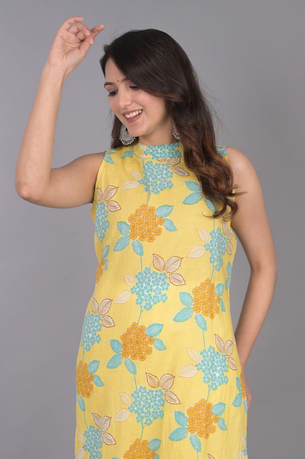 Yellow Floral Printed Kurti