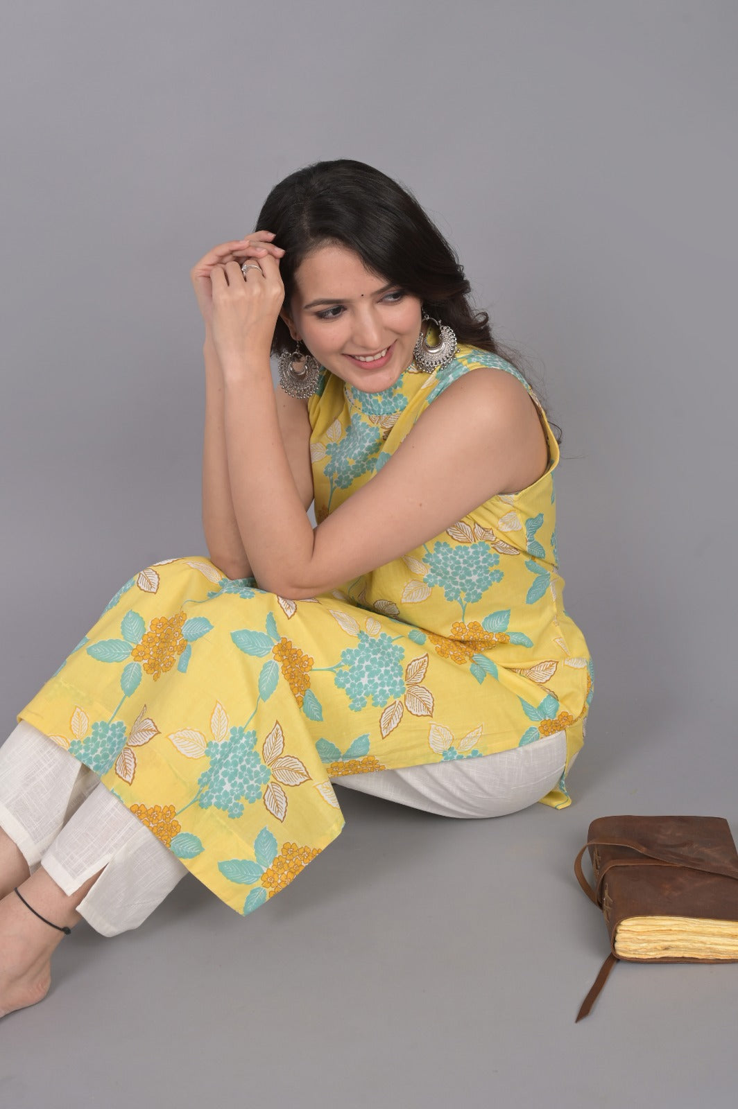 Yellow Floral Printed Kurti