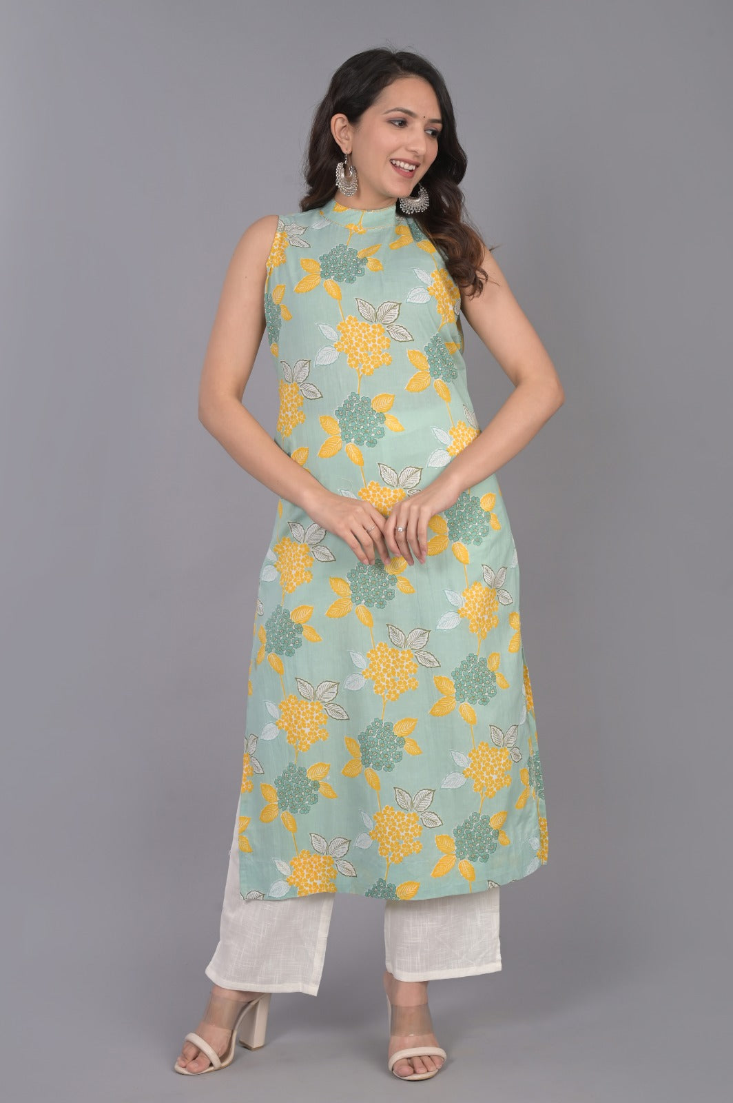 Blue Floral Printed Kurti