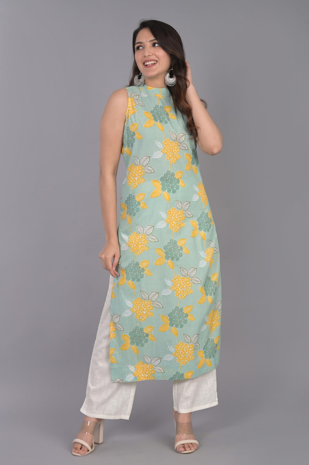 Blue Floral Printed Kurti