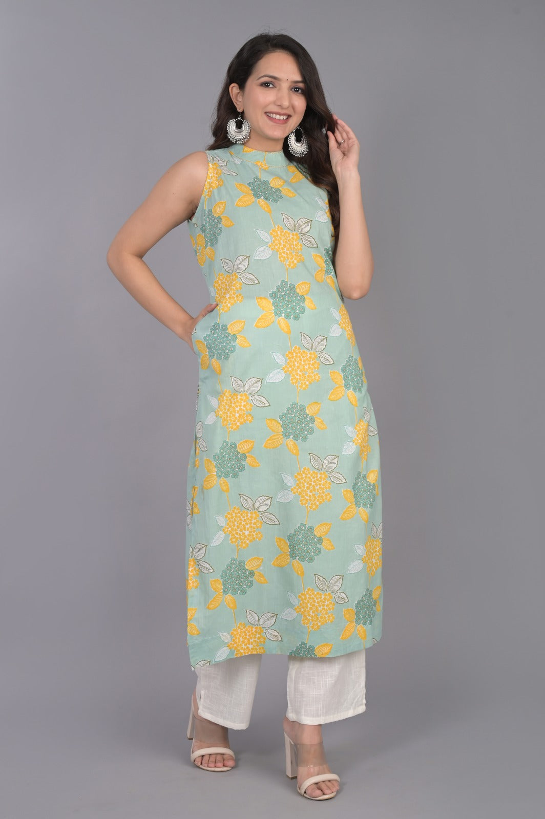 Blue Floral Printed Kurti
