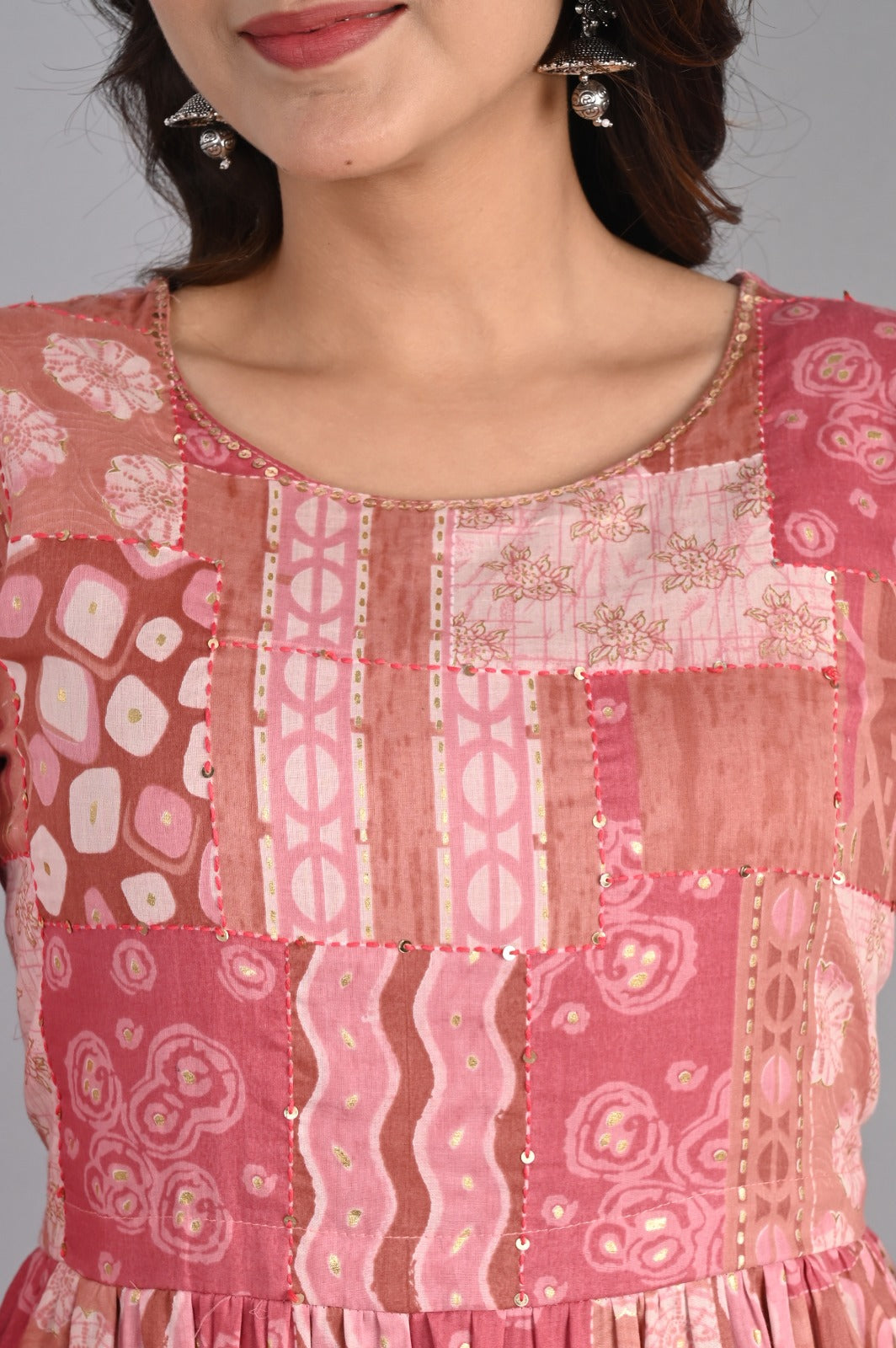 Abstract Print Pink Tiered Dress