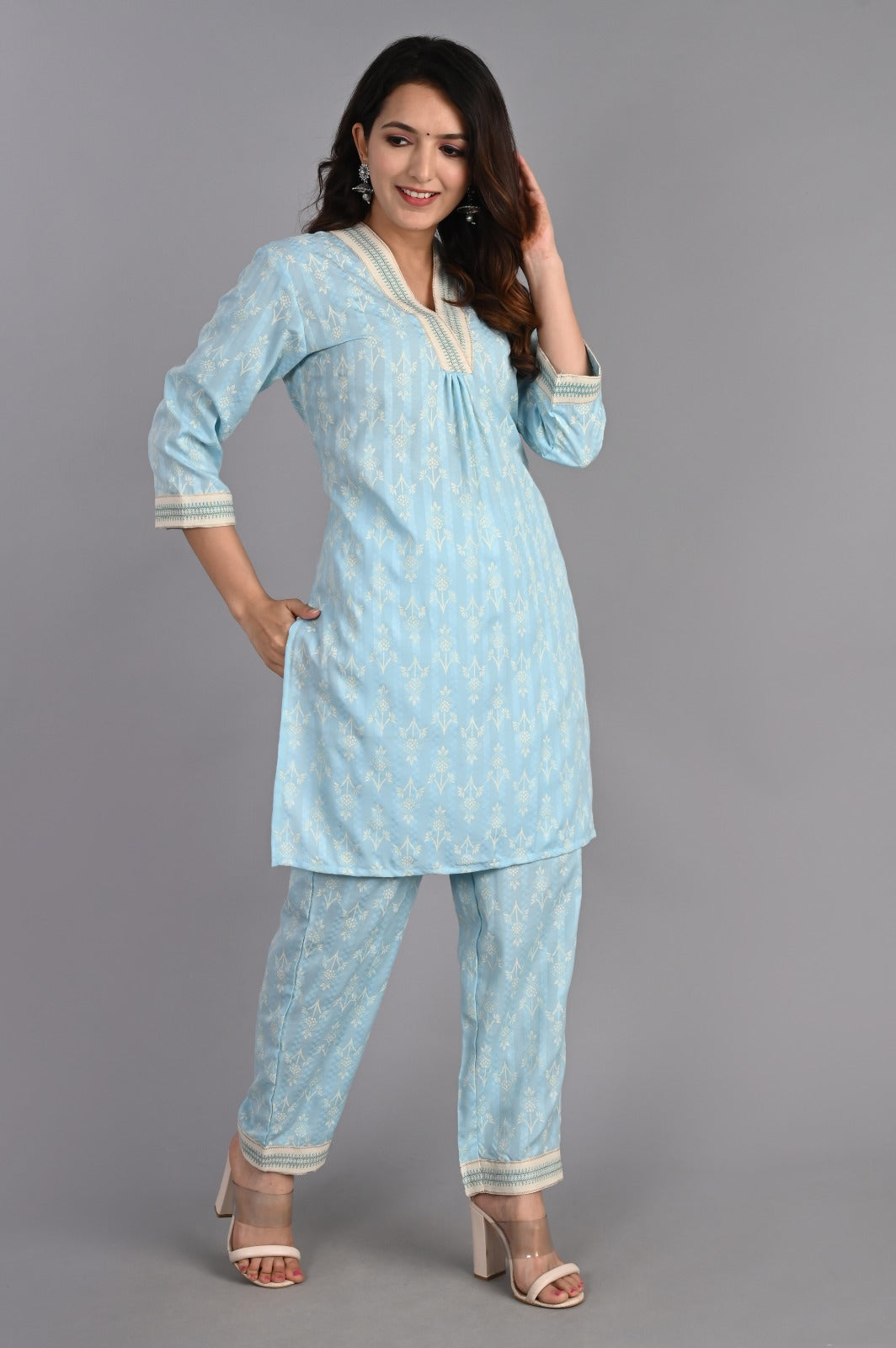Blue V-neck Co-Ord Set