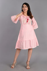 Pink Cotton Embroidered Dress
