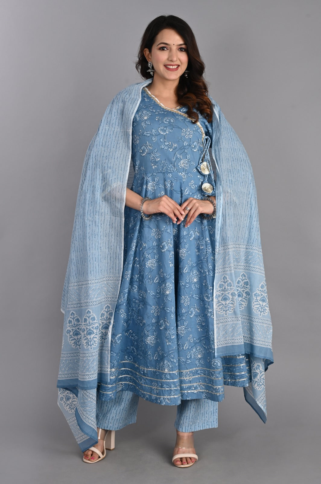 Blue Flared Gota Patti Kurta Set