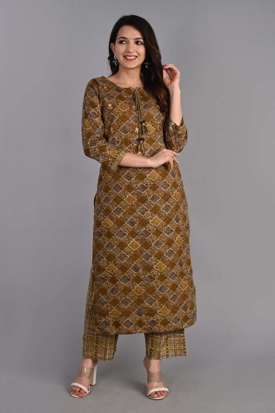 Mustard Cotton Pita Zari Kurta Set