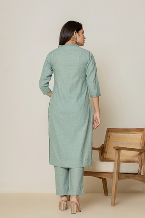 Flex cotton green kurta set with striped dupatta