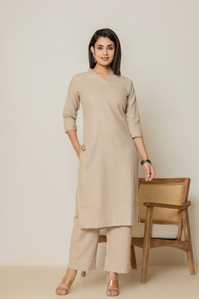 Flex cotton brown kurta set with striped dupatta