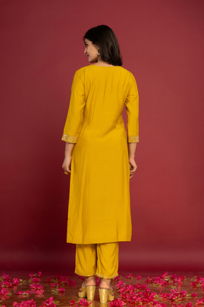 Muslin yellow kurta set with organza dupatta