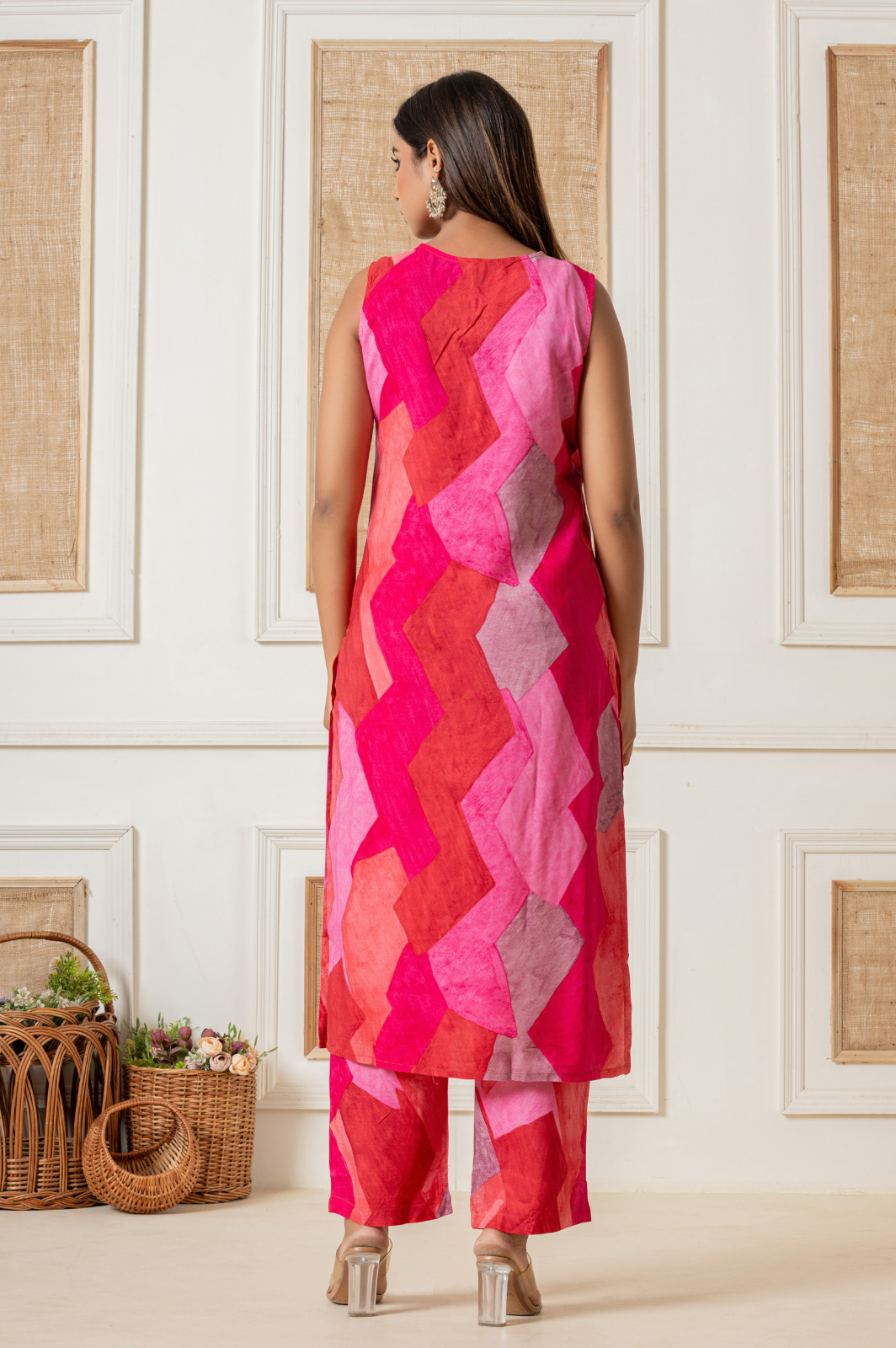 Muslin geometric printed pink co-ord set