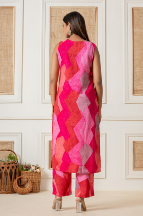 Muslin geometric printed pink co-ord set