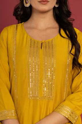 Muslin yellow kurta set with organza dupatta