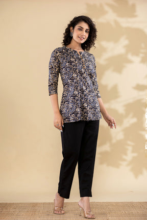 Cotton navy blue printed short kurti