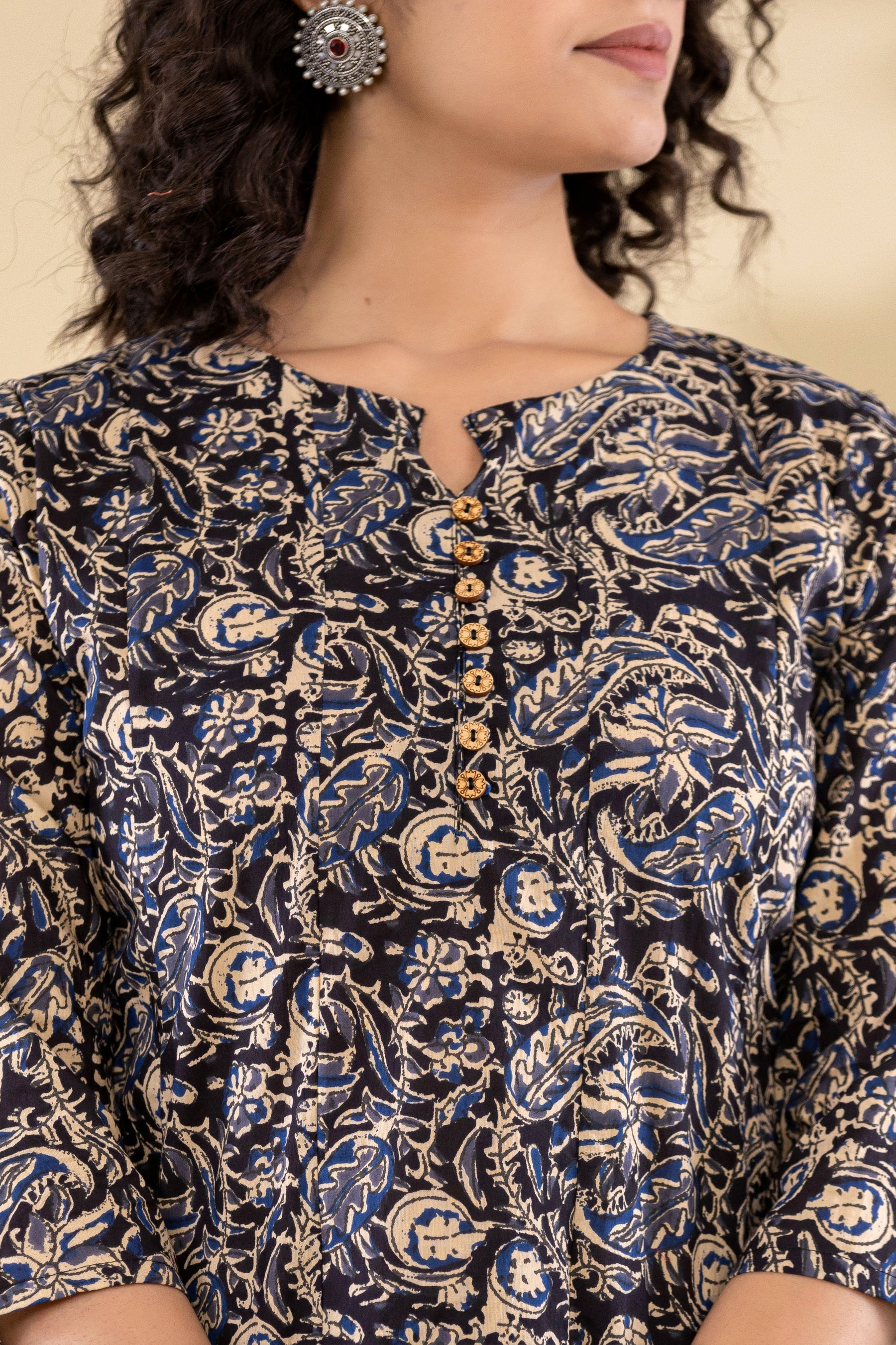 Cotton navy blue printed short kurti