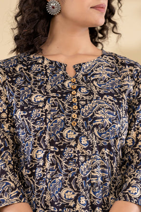 Cotton navy blue printed short kurti