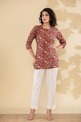 Cotton red printed short kurti