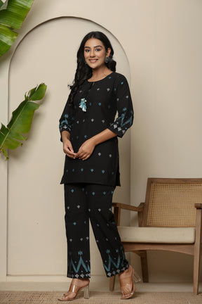 Self textured black cotton flex co-ord set