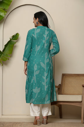 A-line button down green kurta