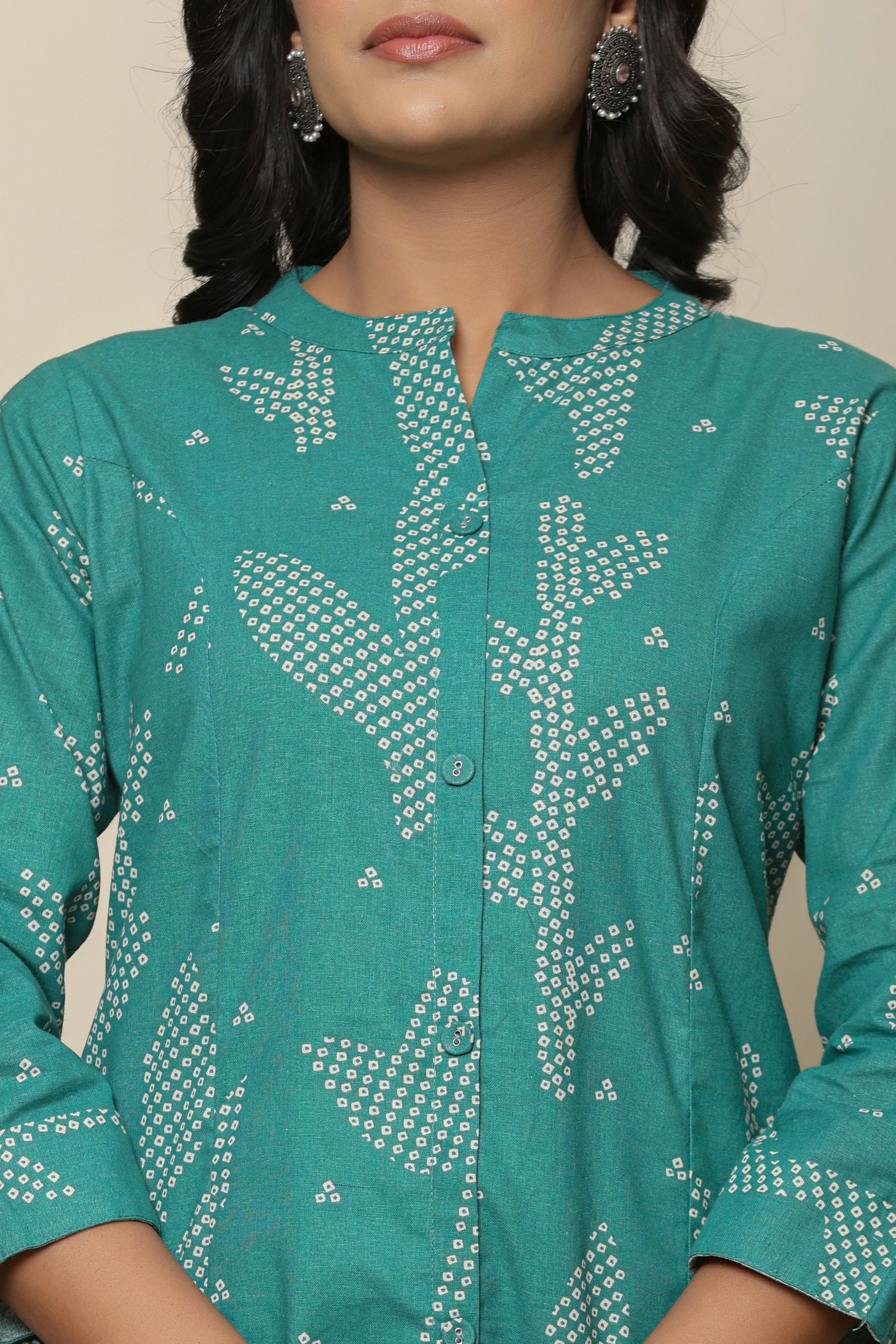 A-line button down green kurta