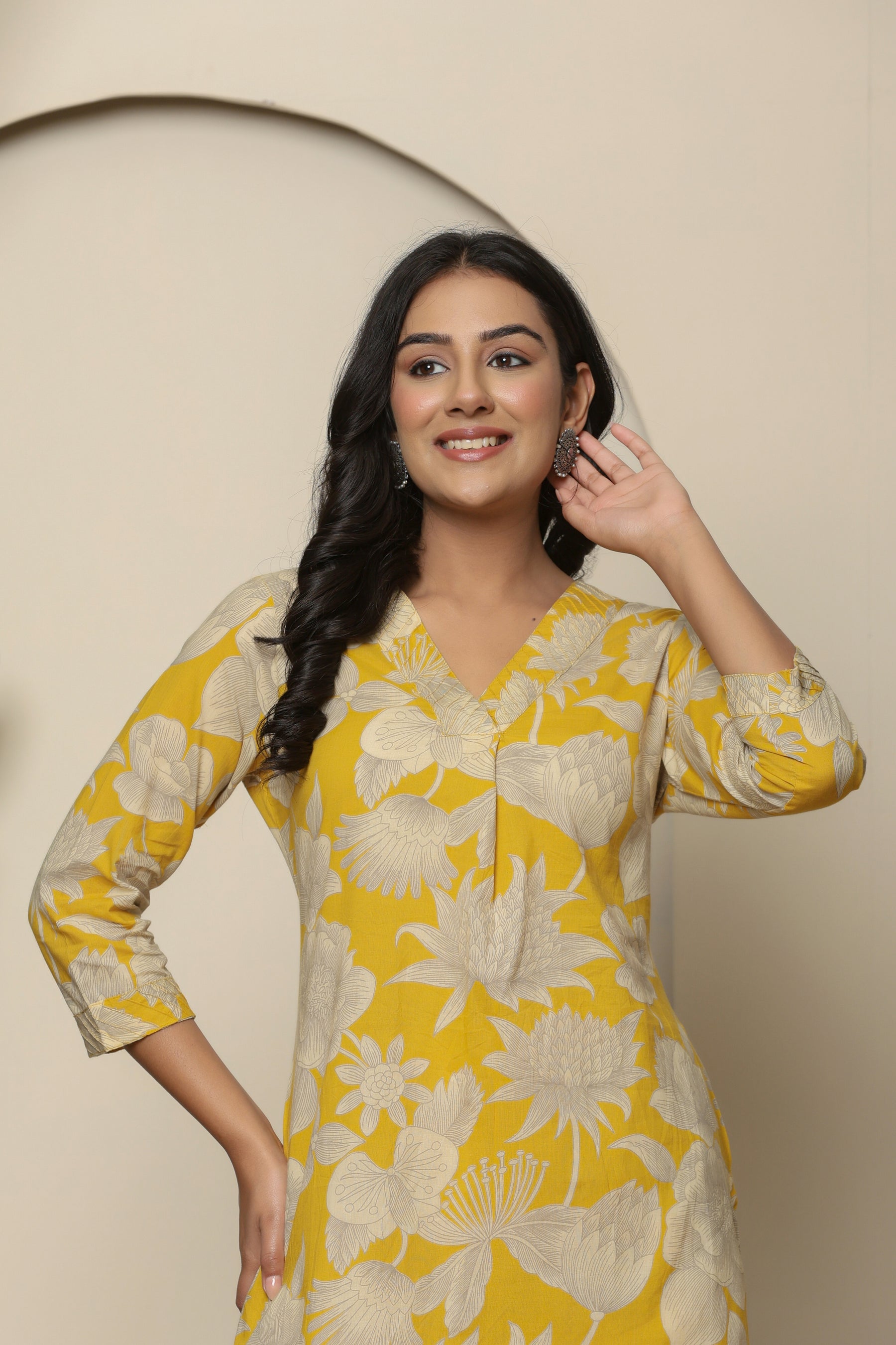 Yellow floral printed cotton co-ord set