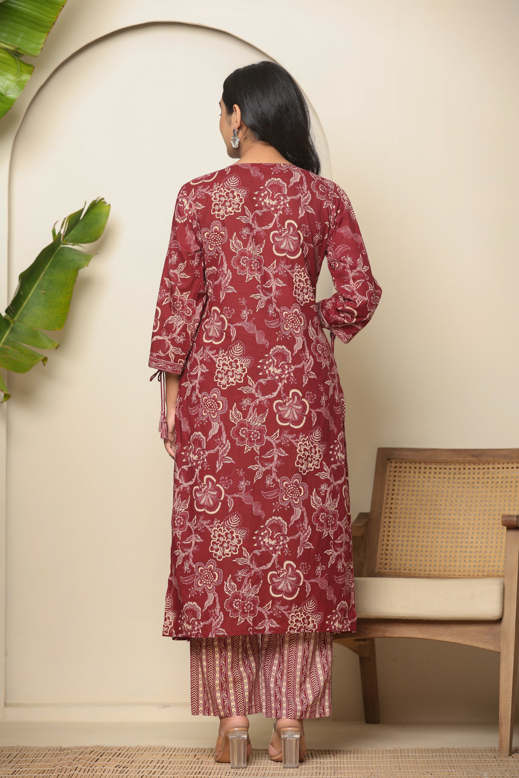 Angrakha cotton maroon kurta set