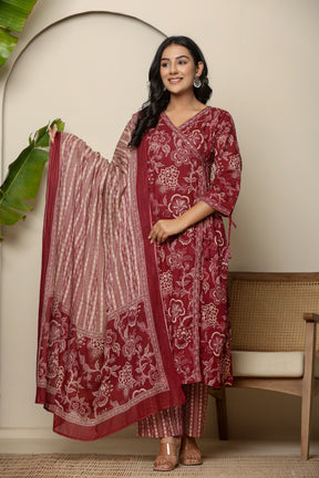 Angrakha cotton maroon kurta set