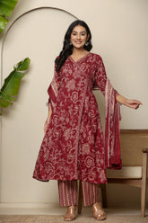 Angrakha cotton maroon kurta set