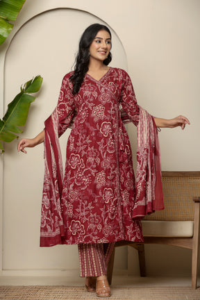 Angrakha cotton maroon kurta set