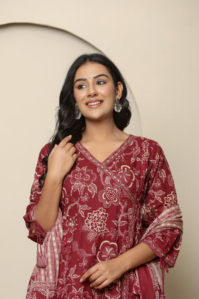 Angrakha cotton maroon kurta set