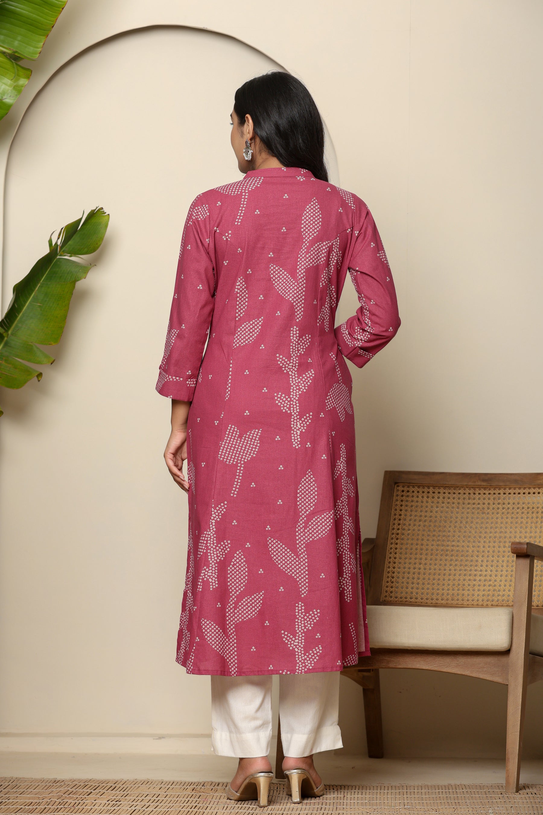 A-line button down pink kurta