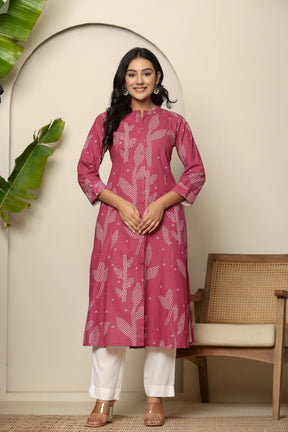 A-line button down pink kurta