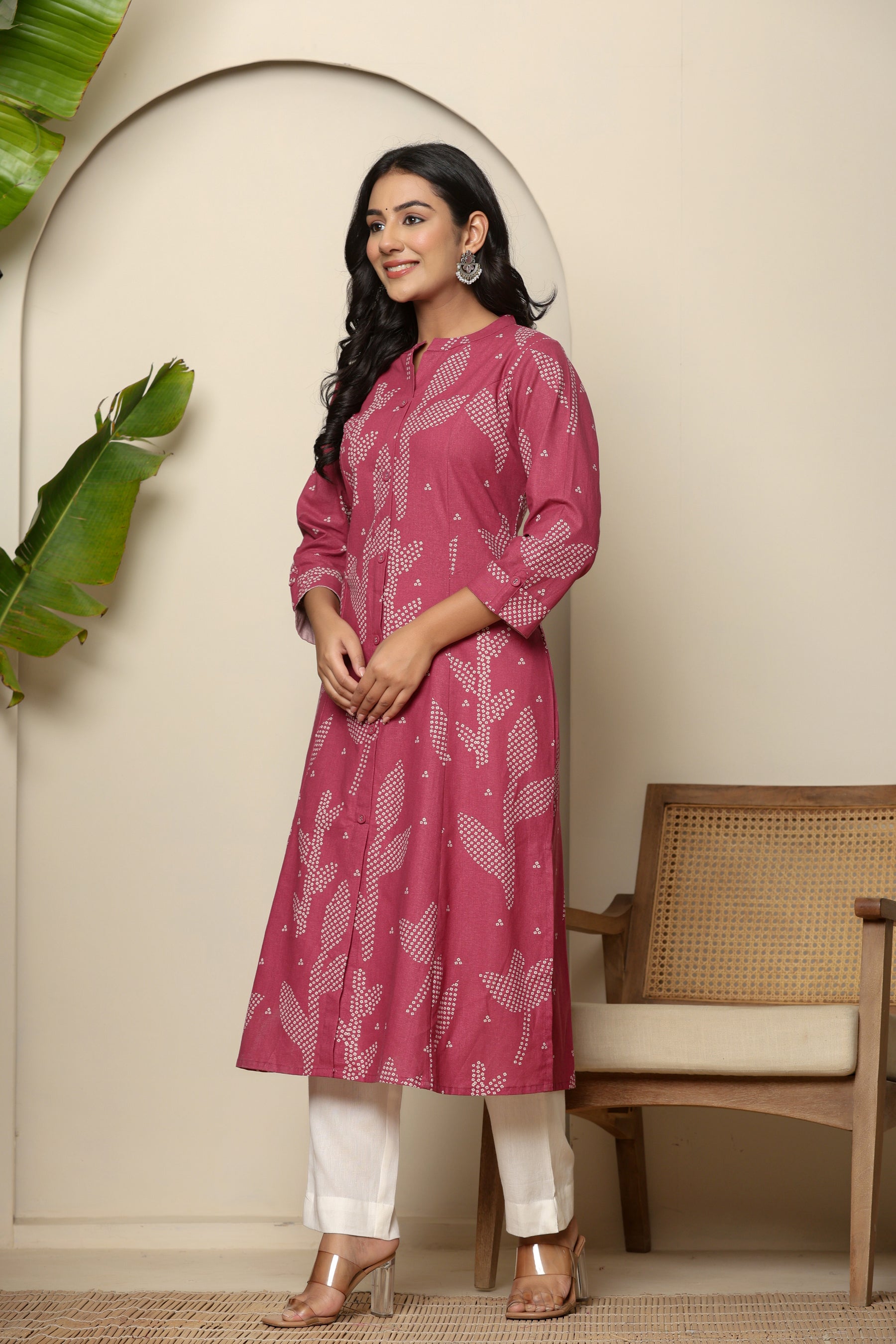 A-line button down pink kurta