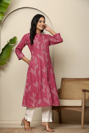 A-line button down pink kurta