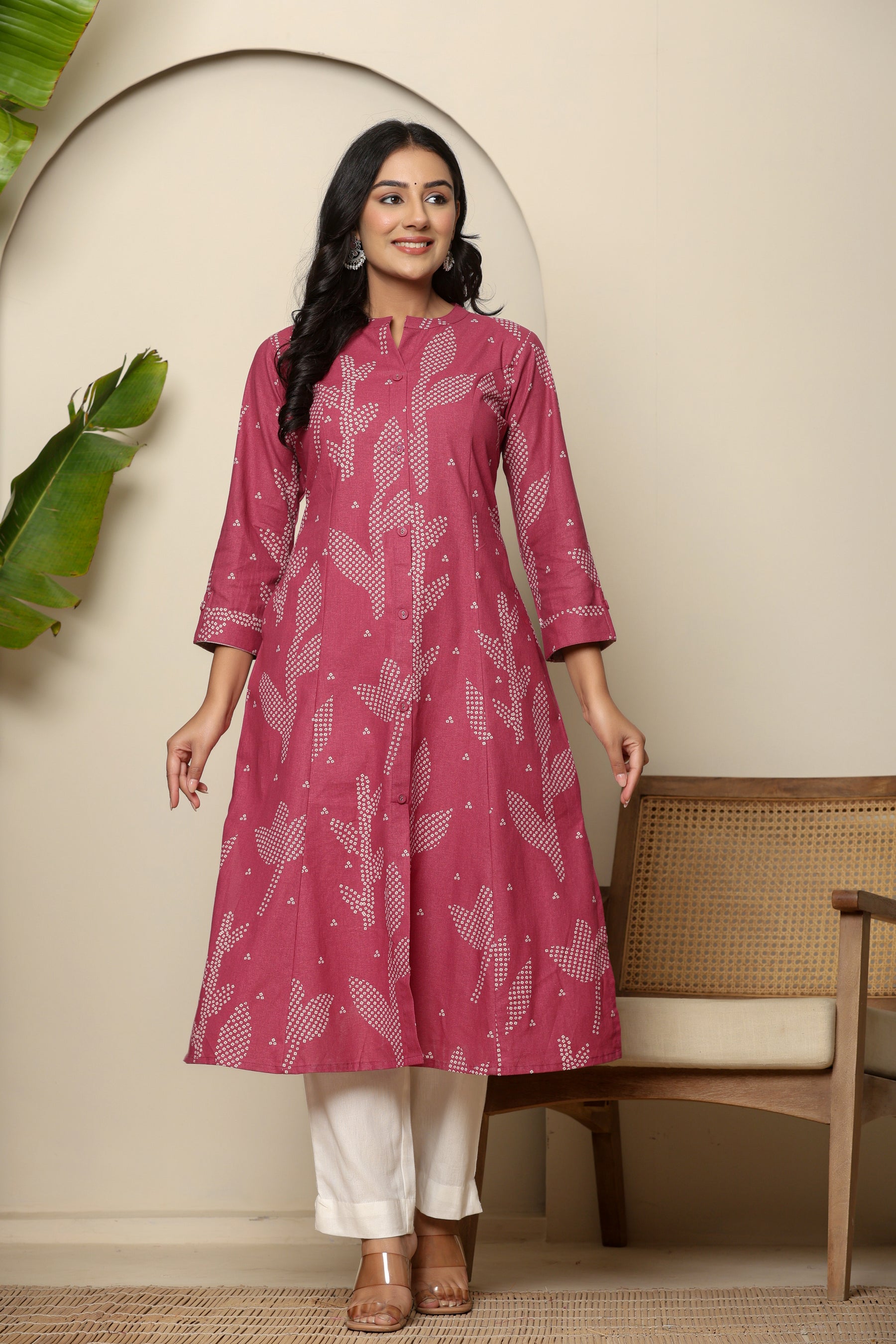 A-line button down pink kurta