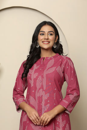 A-line button down pink kurta