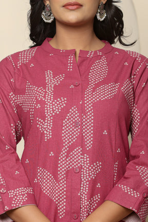 A-line button down pink kurta