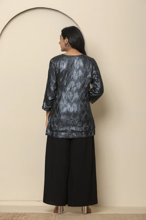 Metallic black viscose short kurta with black palazzo