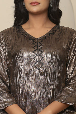 Metallic brown viscose short kurta with black palazzo