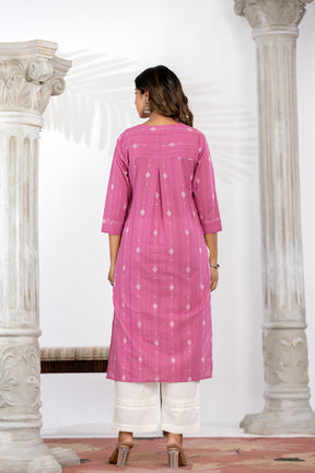 South Cotton Self Weaved Pink Kurta set with Dupatta